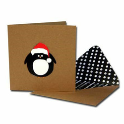ペニー&フランクの手作りクリスマスカード　10  ペンギンのサンタ　pf-10 1枚目の画像