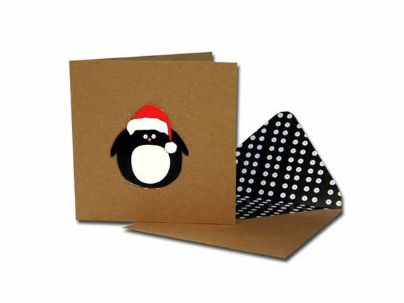 ペニー&フランクの手作りクリスマスカード　10  ペンギンのサンタ　pf-10 1枚目の画像