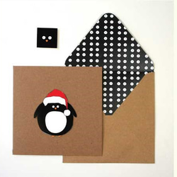 ペニー&フランクの手作りクリスマスカード　10  ペンギンのサンタ　pf-10 2枚目の画像