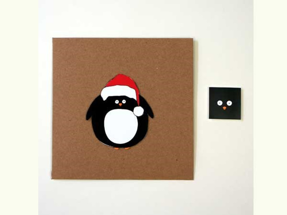 ペニー&フランクの手作りクリスマスカード　10  ペンギンのサンタ　pf-10 3枚目の画像