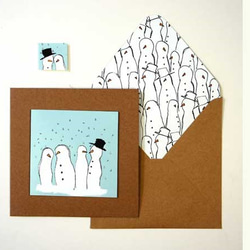 ペニー&フランクの手作りクリスマスカード　12  雪だるまたち　pf-12 2枚目の画像