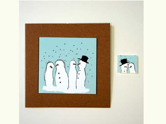 ペニー&フランクの手作りクリスマスカード　12  雪だるまたち　pf-12 3枚目の画像