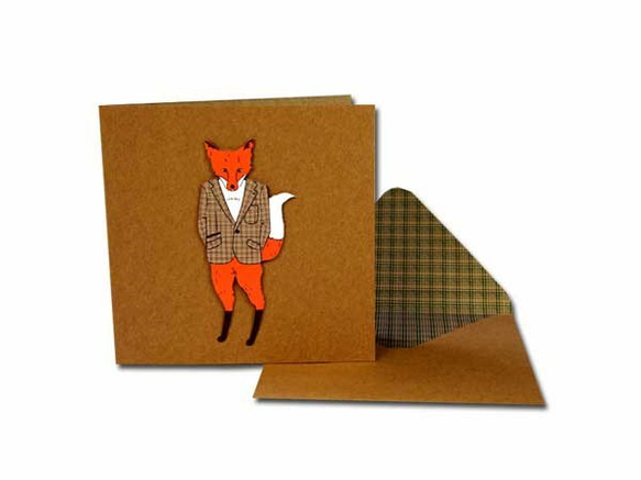 ペニー&フランクの手作り多目的カード　15  狐紳士　pf-15 1枚目の画像
