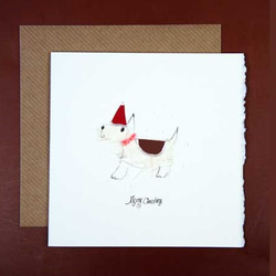 ビバリーの手描きクリスマスカード　14  白犬のサンタ　bev-31 1枚目の画像