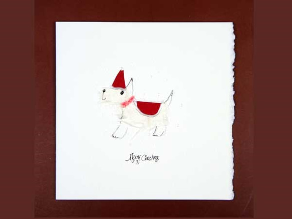 ビバリーの手描きクリスマスカード　14  白犬のサンタ　bev-31 2枚目の画像