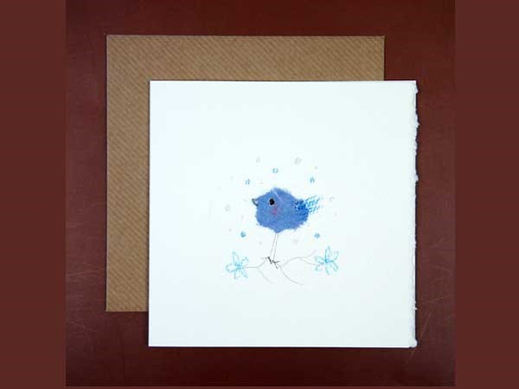 ビバリーの手描き多目的カード　21  ブルーの小鳥　bev-38 1枚目の画像