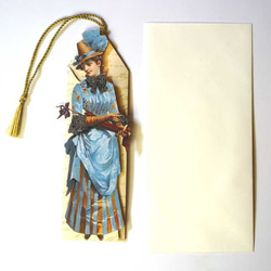グリーティングカード　兼　しおり  「ヴィクトリア朝」  02   傘を持つ婦人  mbk-002 2枚目の画像