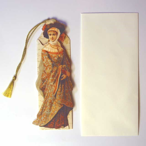 グリーティングカード　兼　しおり  「ヴィクトリア朝」  06  スカーフの婦人  mbk-006 2枚目の画像