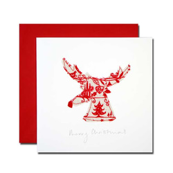 クリスマスカード　by アーティスト　「サラ」　14   赤と白のトナカイ　sar-14 1枚目の画像