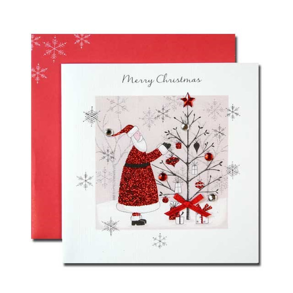 クリスマスカード　「霜の感触」　03　 サンタとツリー  16xmas-68 1枚目の画像