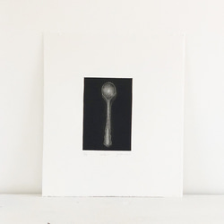 スプーンの絵・黒インクの銅版画「su ku u 」(額なし・シートのみ)・送料無料 1枚目の画像