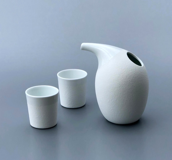 手作り陶器 酒器 白 White Tone 酒器セット おちょこ・ぐい呑み・徳利 陶磁工房兼石