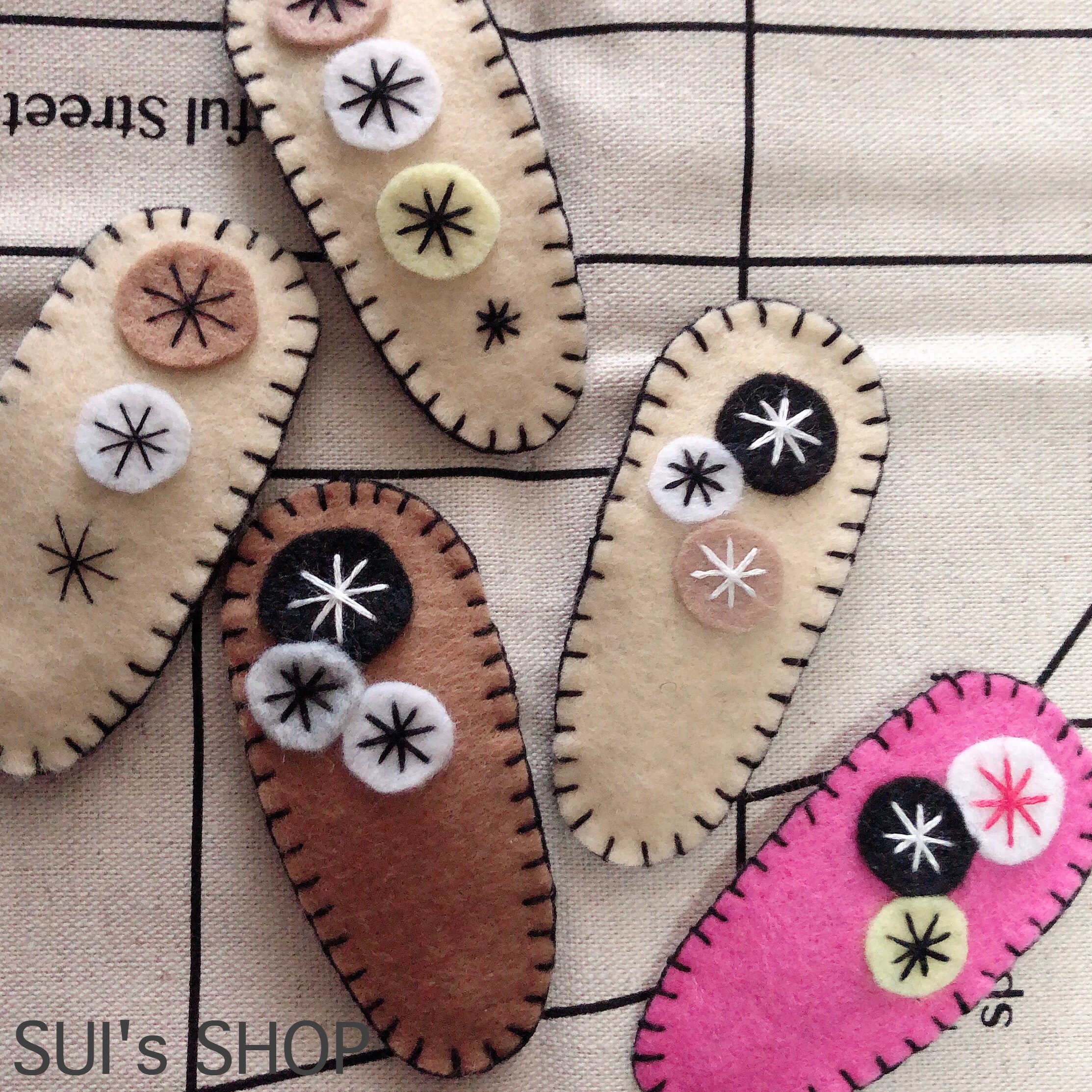 フェルトの刺繍パッチンピン☆ 大人でも子供でも！ ヘアピン SUI 