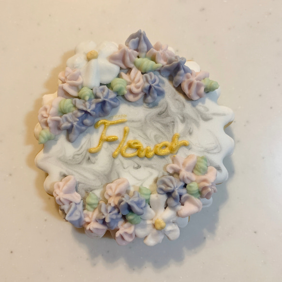 フラワークッキー☆大理石とお花の誕生日やお礼にぴったりなアイシングクッキー♪ 2枚目の画像