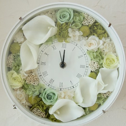 プリザ☆カラーの花時計～ホワイト×グリーン☆ 4枚目の画像