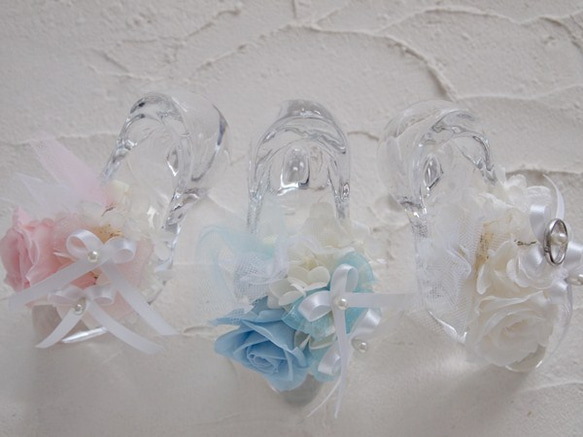 リングピロー☆プリンセスのようなガラスの靴☆ベビーブルー 4枚目の画像
