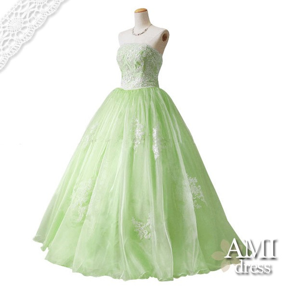 カラードレス　薄緑　5号7号9号11号13号　刺繍　プリンセスライン　結婚式　二次会　51132 4枚目の画像