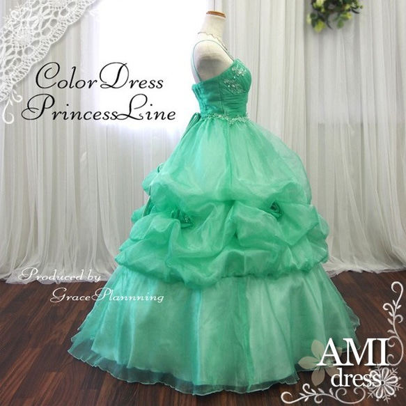 カラードレス　黄緑　7号9号11号　プリンセスラインドレス　花嫁　結婚式　二次会　2142 3枚目の画像