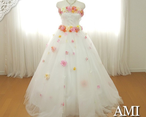 クリーニング済 131,780円■お花いっぱい可愛いカラードレス7～9号