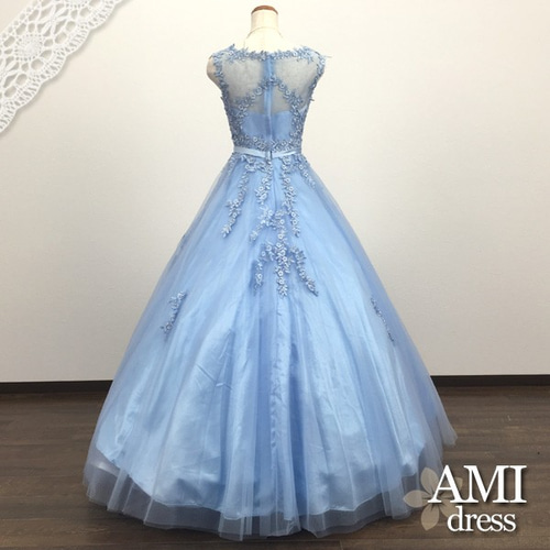 カラードレス 青 水色 ノースリーブ 背中ファスナー 結婚式 発表 カラードレス 青 水色 ノースリーブ 背中ファスナー 結婚式 発表