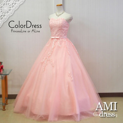 再販 カラードレス ウェディングドレスパーティードレス ピンク  花嫁　結婚式 発表会ドレス 6830 2枚目の画像