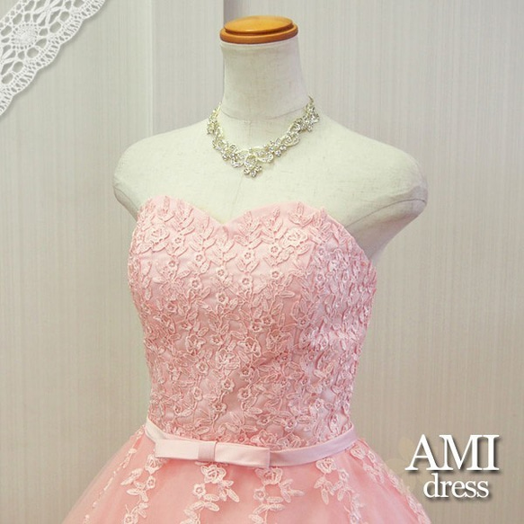 再販 カラードレス ウェディングドレスパーティードレス ピンク  花嫁　結婚式 発表会ドレス 6830 3枚目の画像
