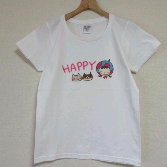 【値下げsale！】Happy smile　:-)Tシャツ（レディースＭサイズ） 3枚目の画像