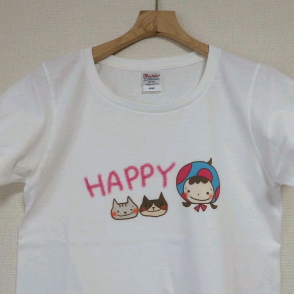 【値下げsale！】Happy smile　:-)Tシャツ（レディースＭサイズ） 2枚目の画像