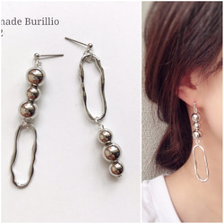 #803 再販 シルバー×クリア 氷 アシンメトリー 大ぶり ピアス イヤリング 再販】シルバー クリア 氷 大ぶり アシンメトリー ハンドメイド