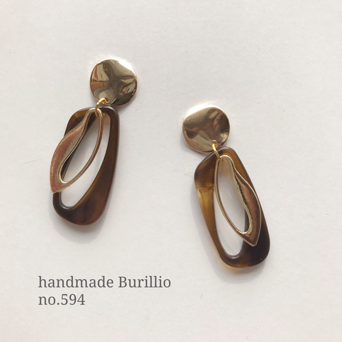 no.594 ゴールド×ブラウンべっ甲スクエア ピアス イヤリング ピアス 