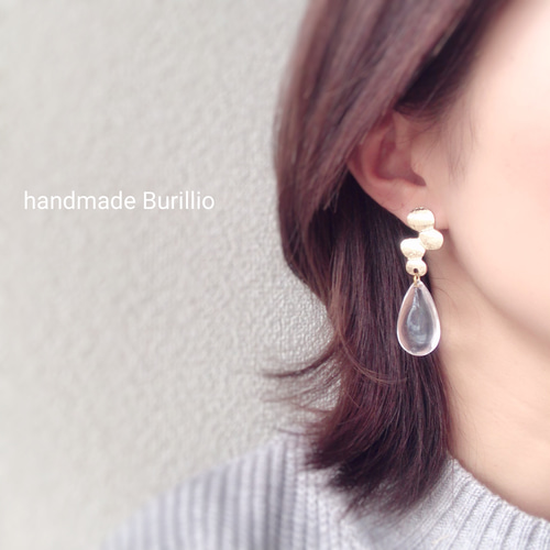 no.591 四連ゴールドプレート×クリアドロップ雫ピアス イヤリング 