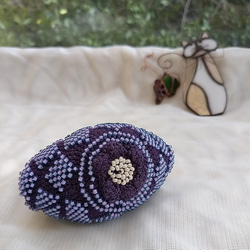 紫のビーズがま口　ビーズ編み込み　がま口　財布 　小物整理　ギフト 4枚目の画像