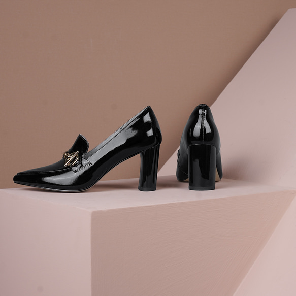ポインテッドトゥエナメルハラコレザーメタリックビット付きシューズパンプス全2色 VQ1598964411(12241円)