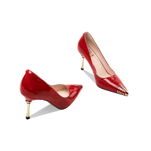 ポインテッド金属トゥエナメルハラコレザーシューズパンプス全2色 6cm 1cm 5cm