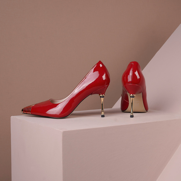 ポインテッド金属トゥエナメルハラコレザーシューズパンプス全2色 6cm 1cm 5cm