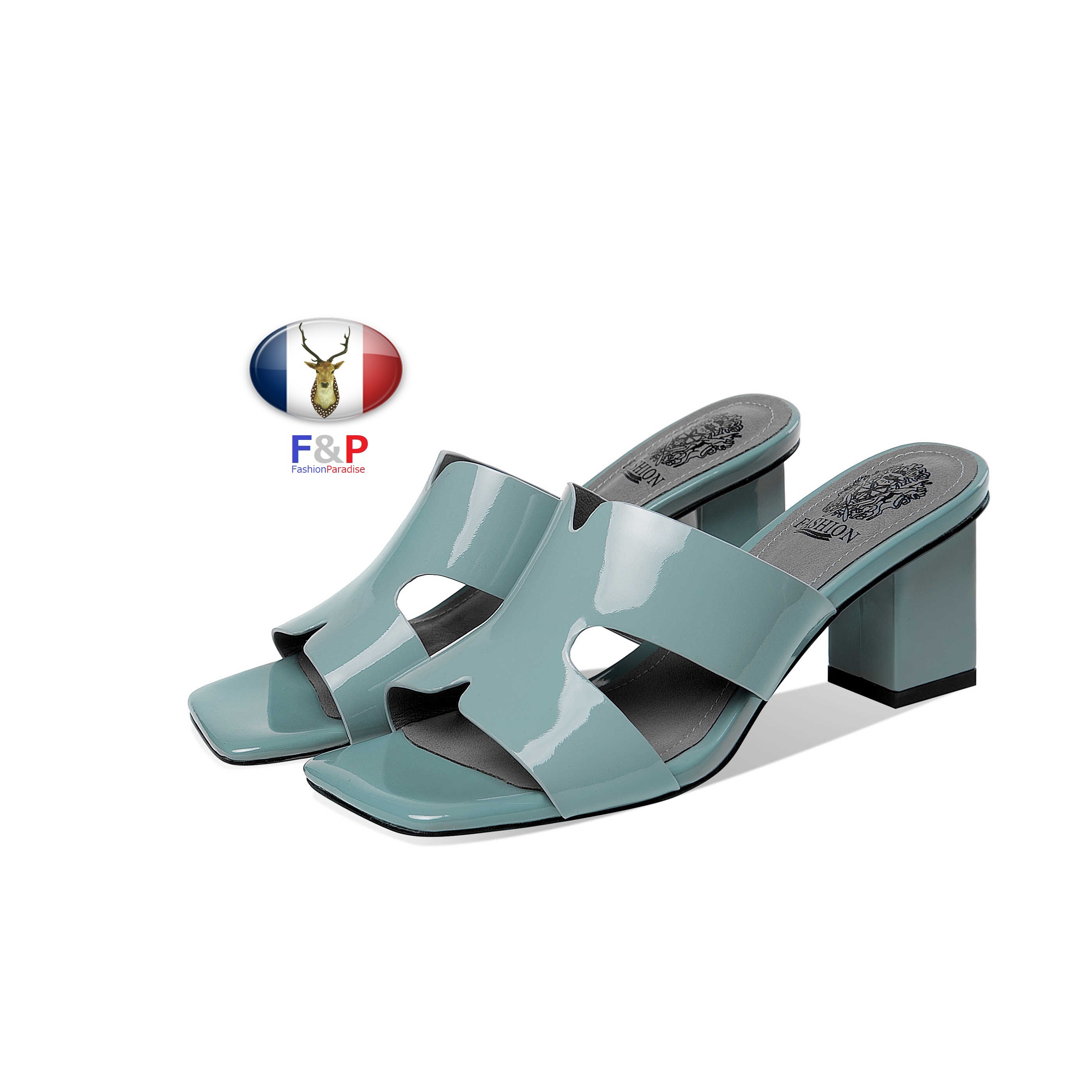 エナメルハラコレザーサンダルスリッパ全2色