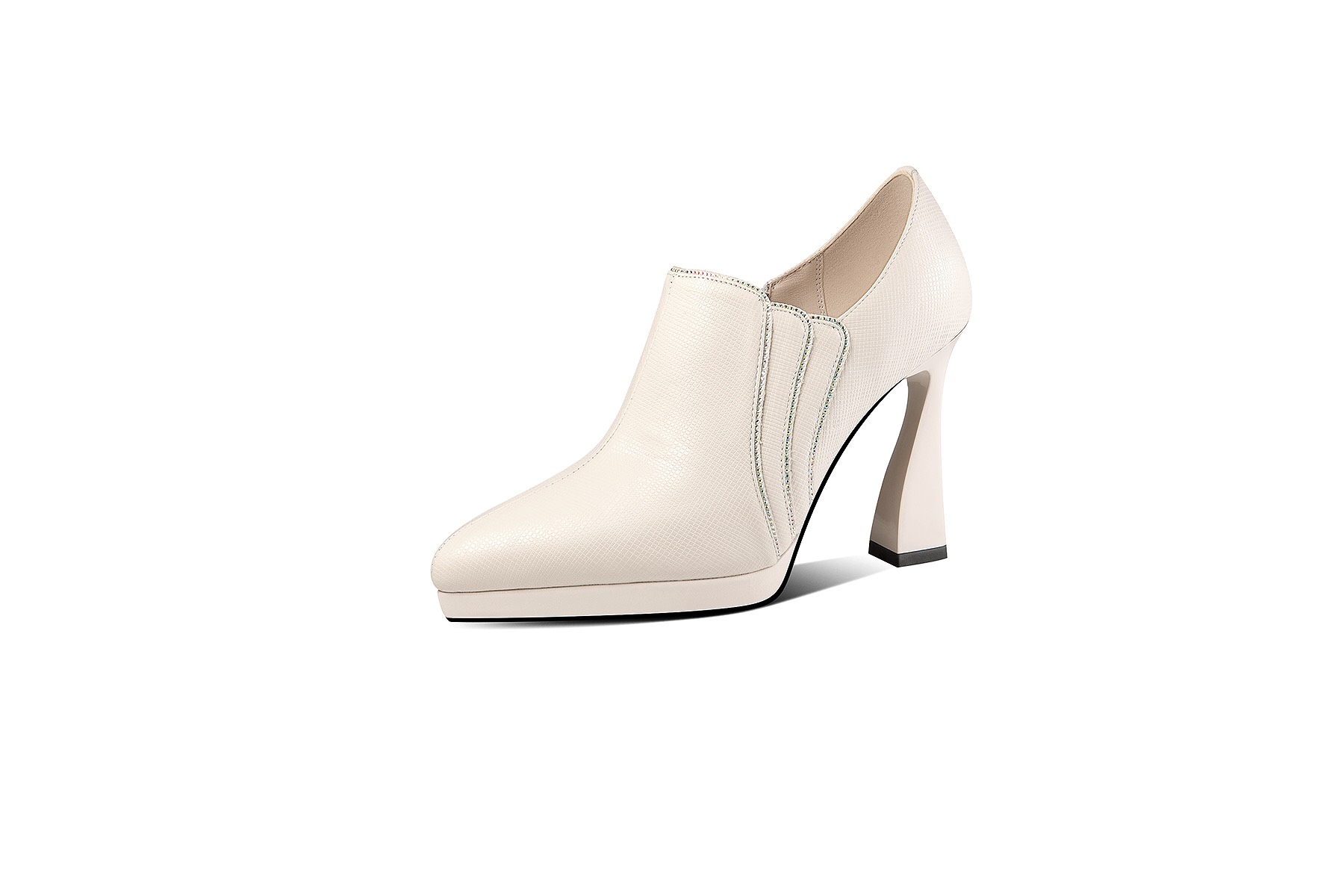 ポインテッドトゥハラコレザーアウトソール1.5cmシューティーブーティパンプ全2色