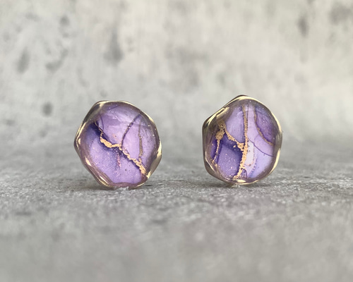 Lilac』アルコールインクアートアクセサリー アゲートシリーズ ピアス