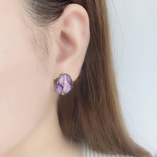 Lilac』アルコールインクアートアクセサリー アゲートシリーズ ピアス