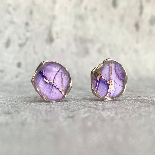 Noriko.I ♦︎14kgfパープルアゲートピアス/イヤリング Lilac』アルコールインクアートアクセサリー アゲートシリーズ ピアス