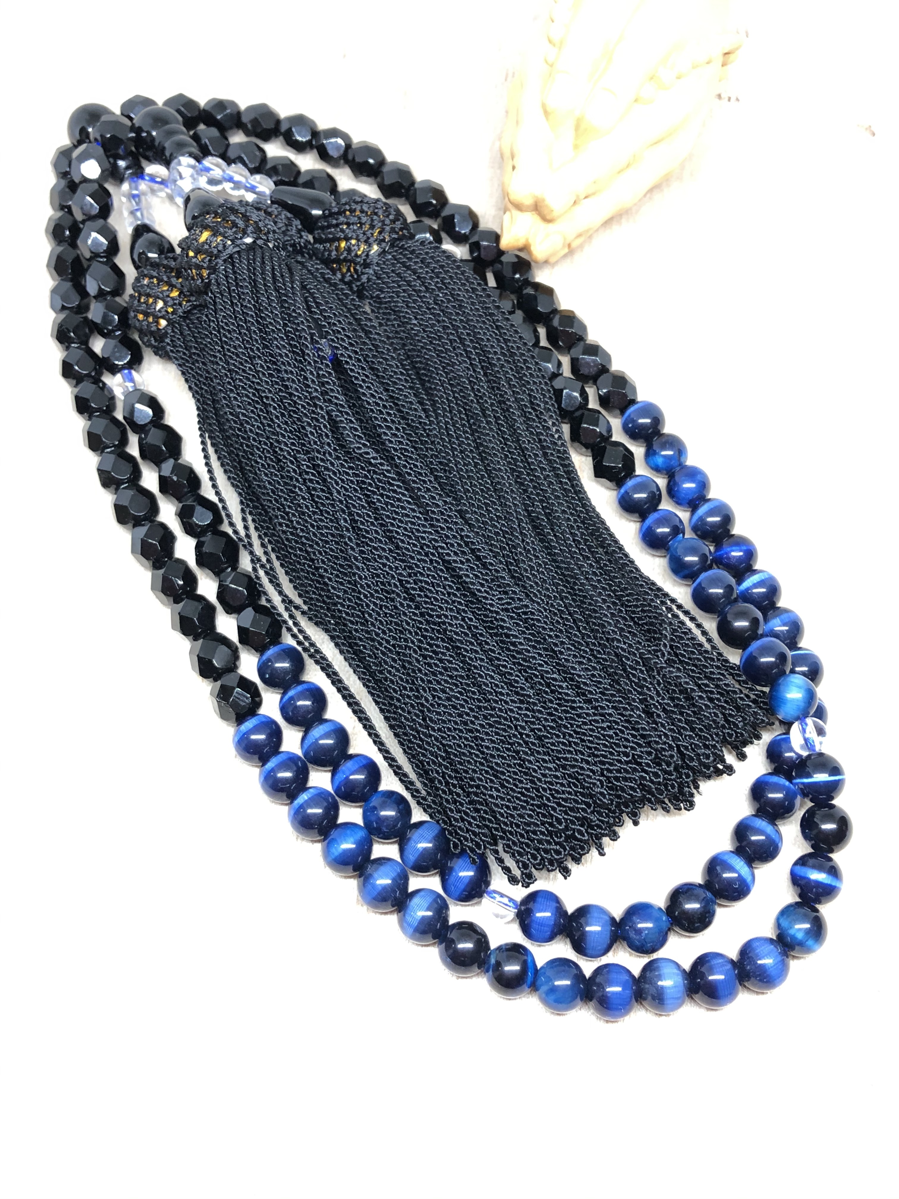 全宗派共通✳︎本式108珠念珠✳︎ブルータイガーアイ　チェコビーズ✳︎数珠