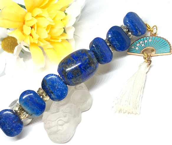 ヘアゴム 天然石 パワーストーン ラピスラズリ♡ 3連花