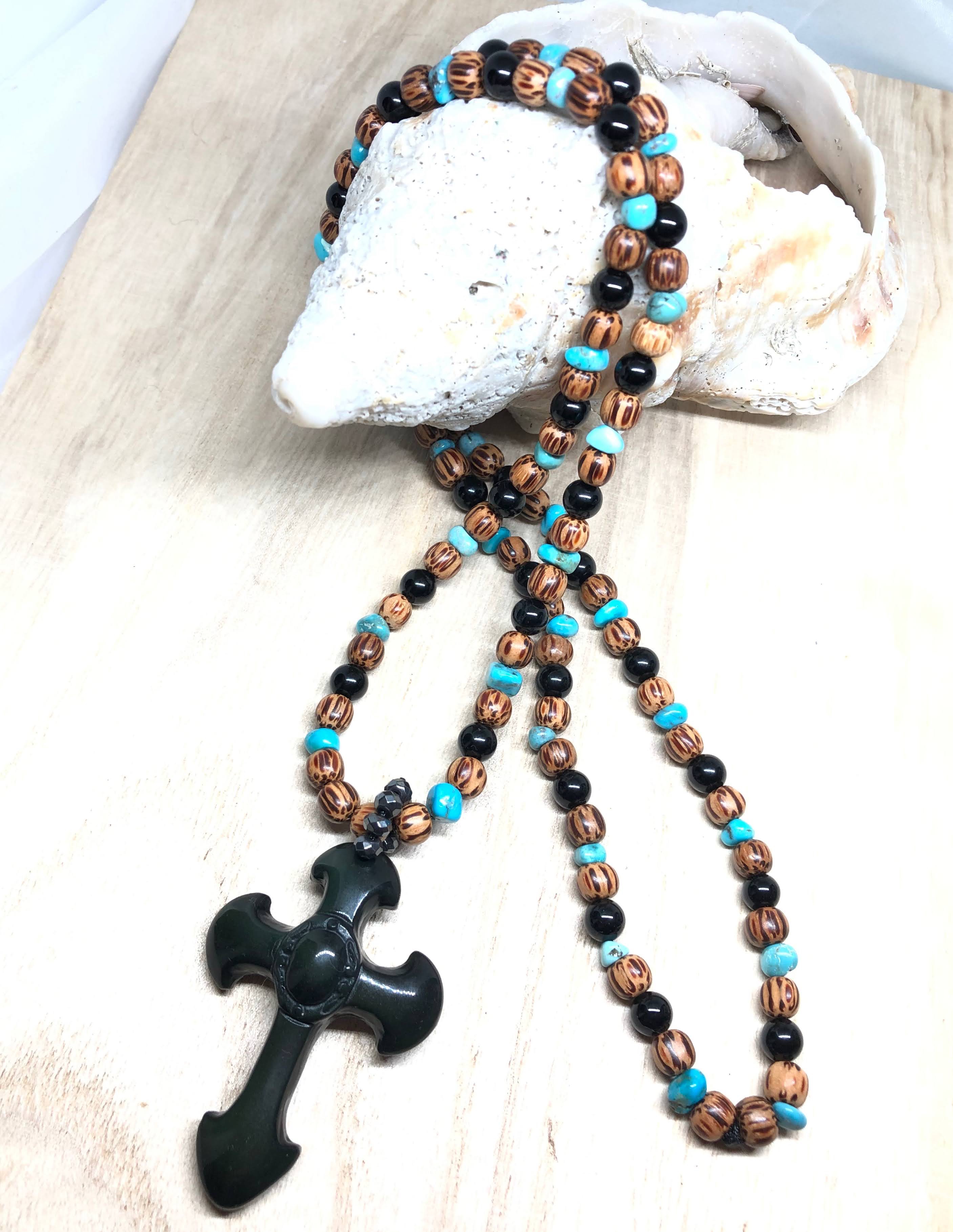 男女兼用✳︎ 悪い物から遠ざけチャンスを掴む願い✳︎黒曜石お守りロングネックレス