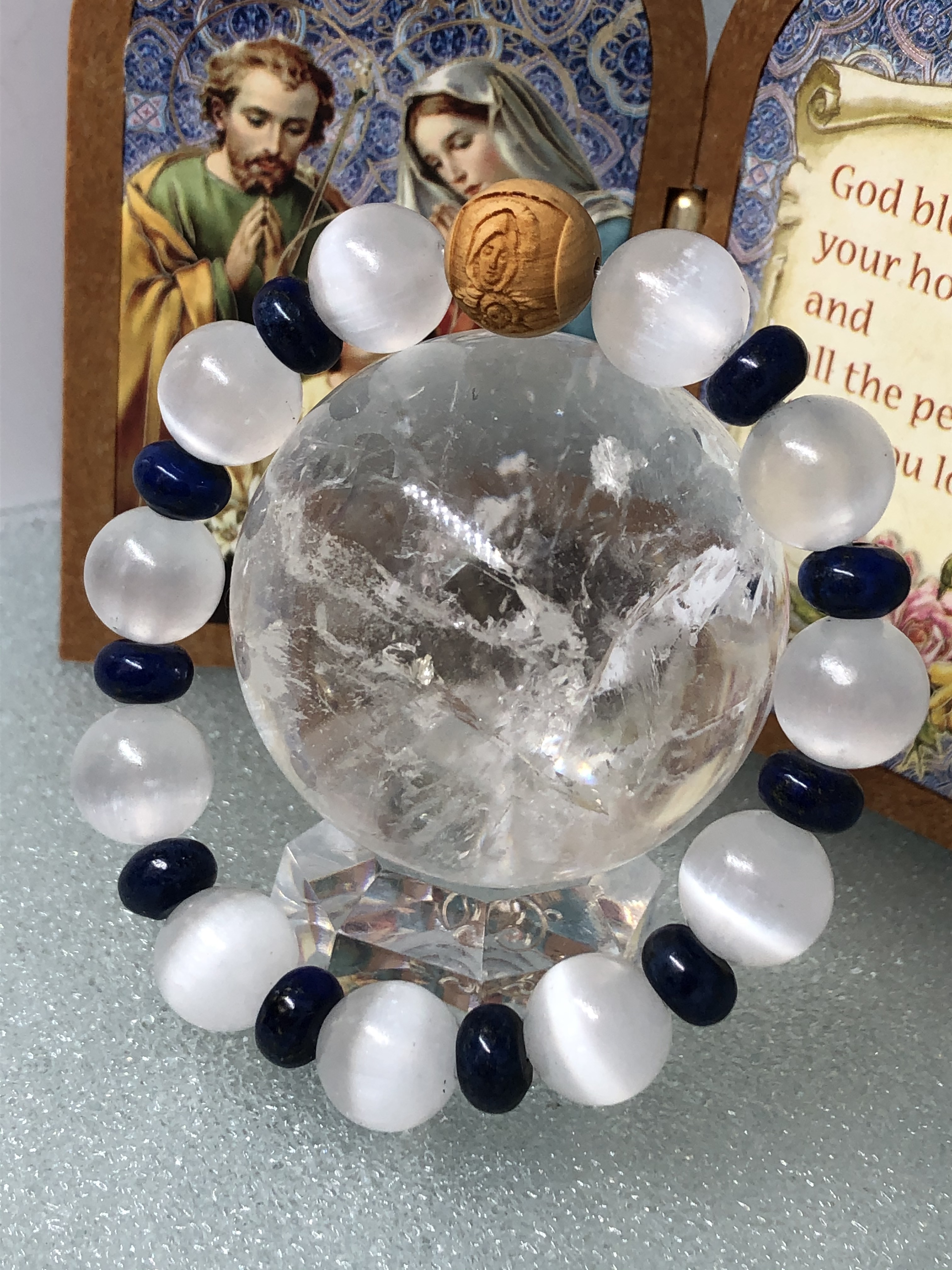 イライラを解消したい願い　　マリア様セレナイトキャッツアイブレスレット