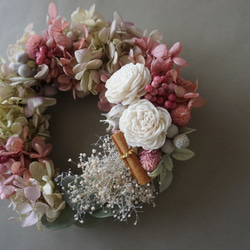 【Creema限定】アンティーク可愛く大人っぽく「あじさいのふわふわリース」プリザーブドフラワー◇ウェディングブーケ 2枚目の画像