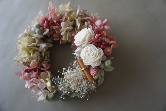 【Creema限定】アンティーク可愛く大人っぽく「あじさいのふわふわリース」プリザーブドフラワー◇ウェディングブーケ 2枚目の画像