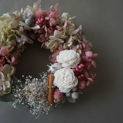 【Creema限定】アンティーク可愛く大人っぽく「あじさいのふわふわリース」プリザーブドフラワー◇ウェディングブーケ 5枚目の画像