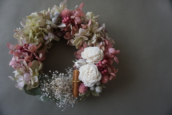 【Creema限定】アンティーク可愛く大人っぽく「あじさいのふわふわリース」プリザーブドフラワー◇ウェディングブーケ 5枚目の画像