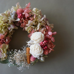 【Creema限定】アンティーク可愛く大人っぽく「あじさいのふわふわリース」プリザーブドフラワー◇ウェディングブーケ 6枚目の画像