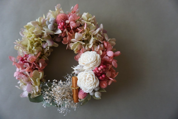 【Creema限定】アンティーク可愛く大人っぽく「あじさいのふわふわリース」プリザーブドフラワー◇ウェディングブーケ 6枚目の画像